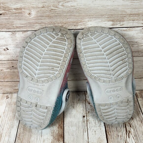 CROCS Toddler Baby 6C 6 Ombre Blue Pink Silver Glitter Slip On Clog Sandal Shoes - Picture 8 of 9